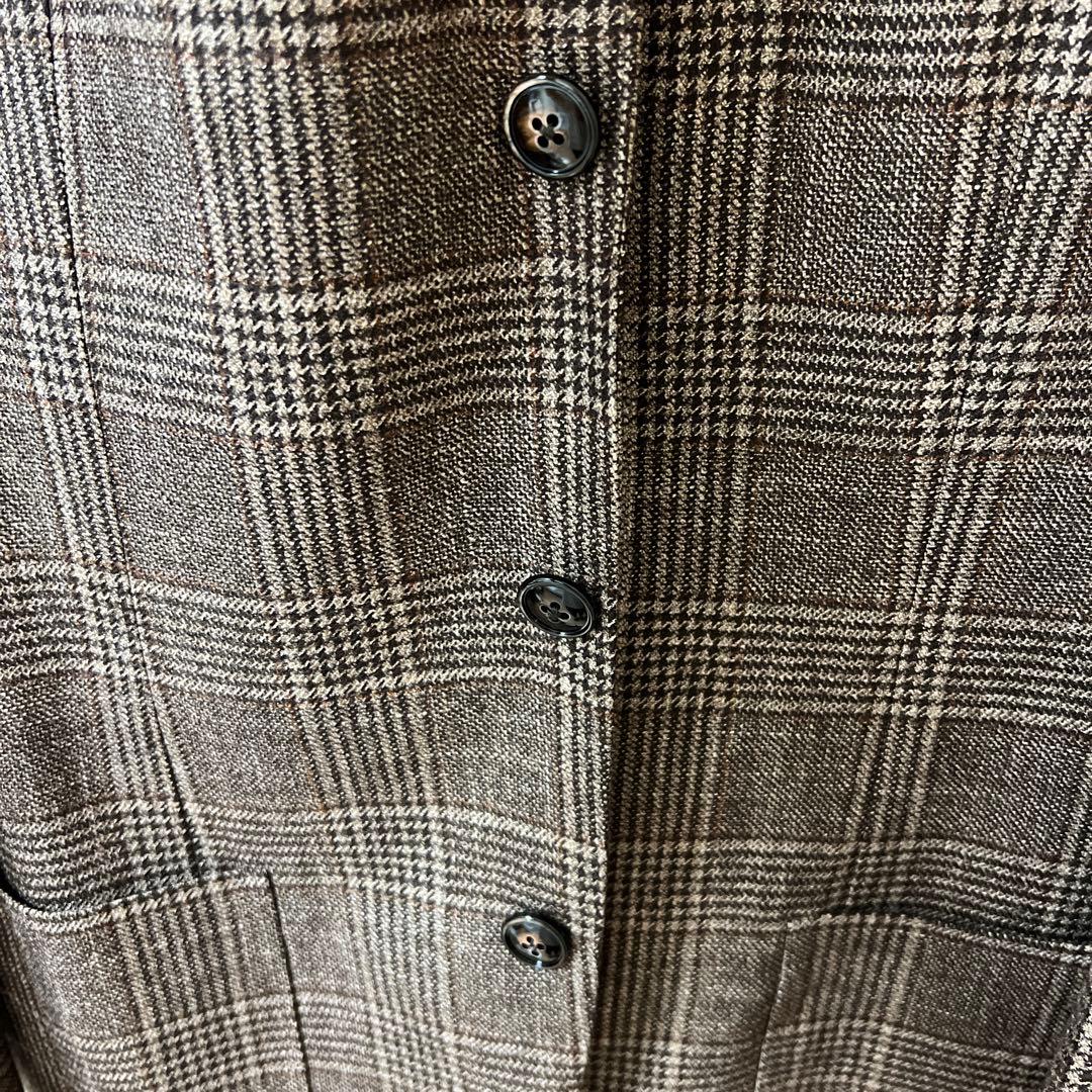 バルバ BARBA シルク・カシミヤ混 ウールジャケット 茶グレンチェック 46
