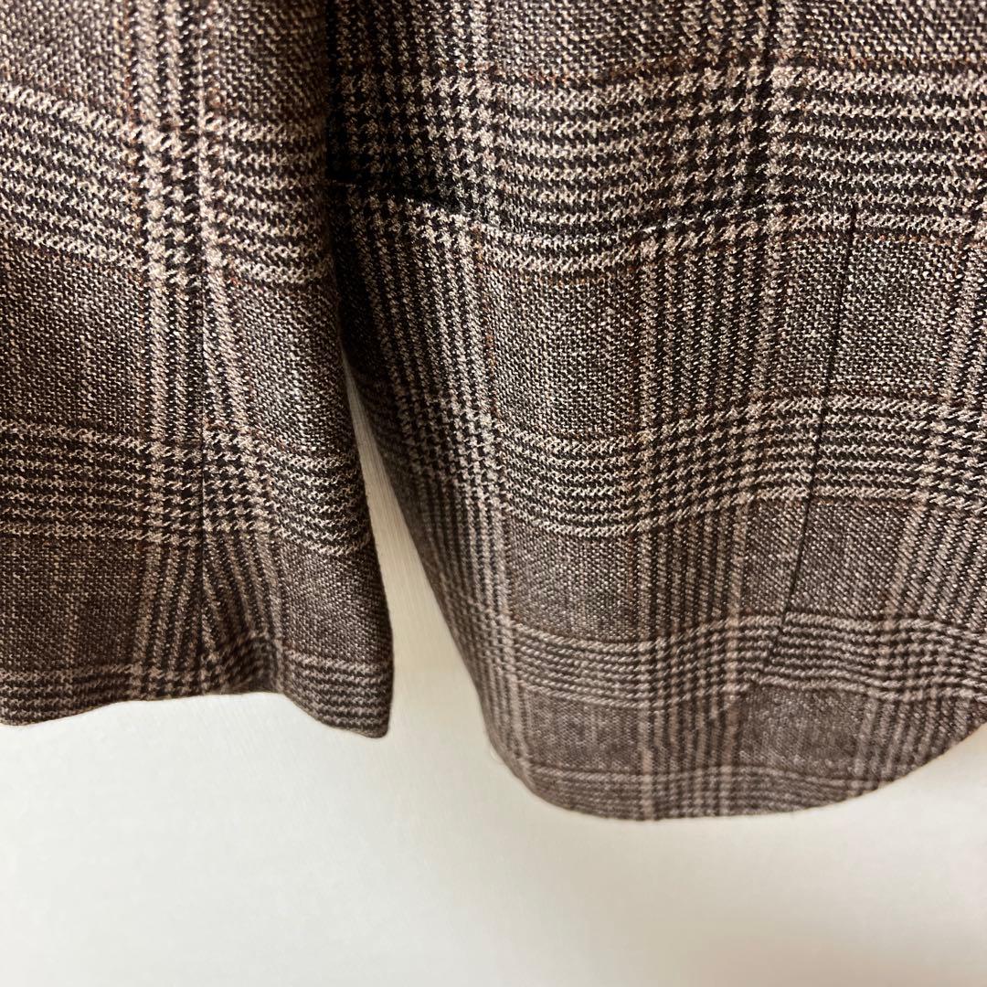 バルバ BARBA シルク・カシミヤ混 ウールジャケット 茶グレンチェック 46
