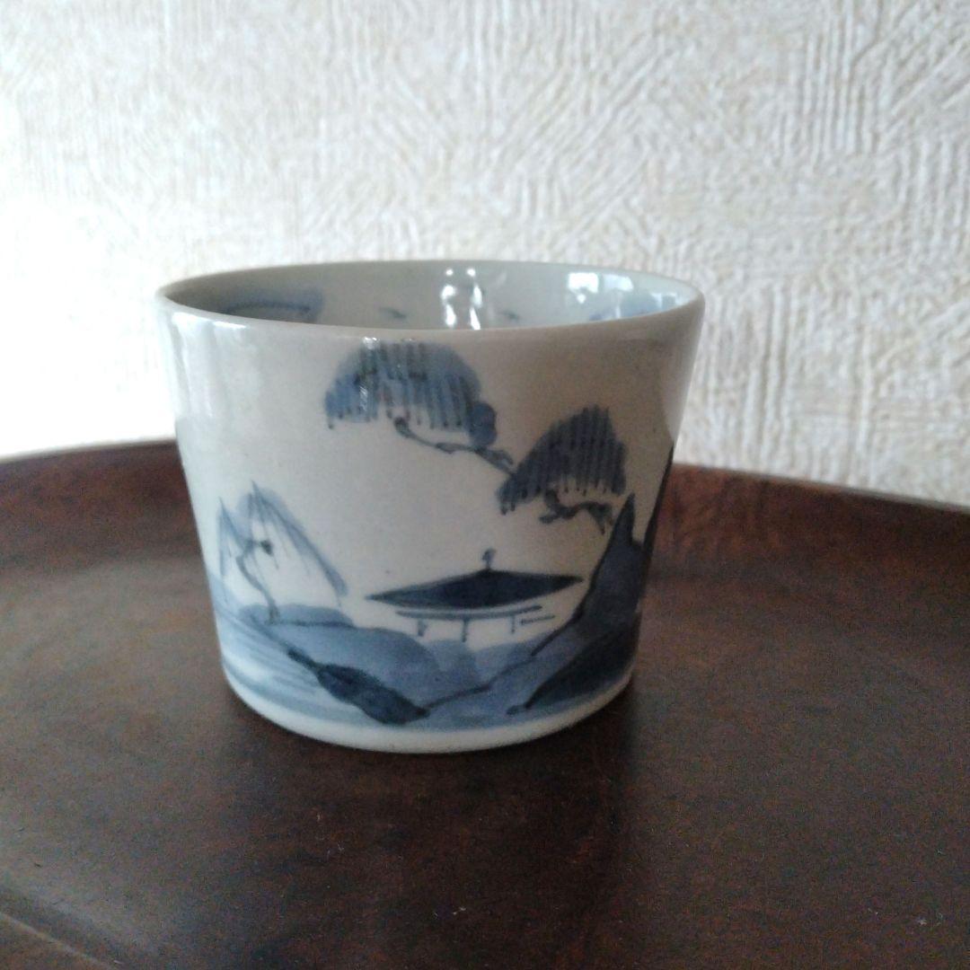 【KAZUです。】古伊万里染付山水文雁の図蕎麦猪口