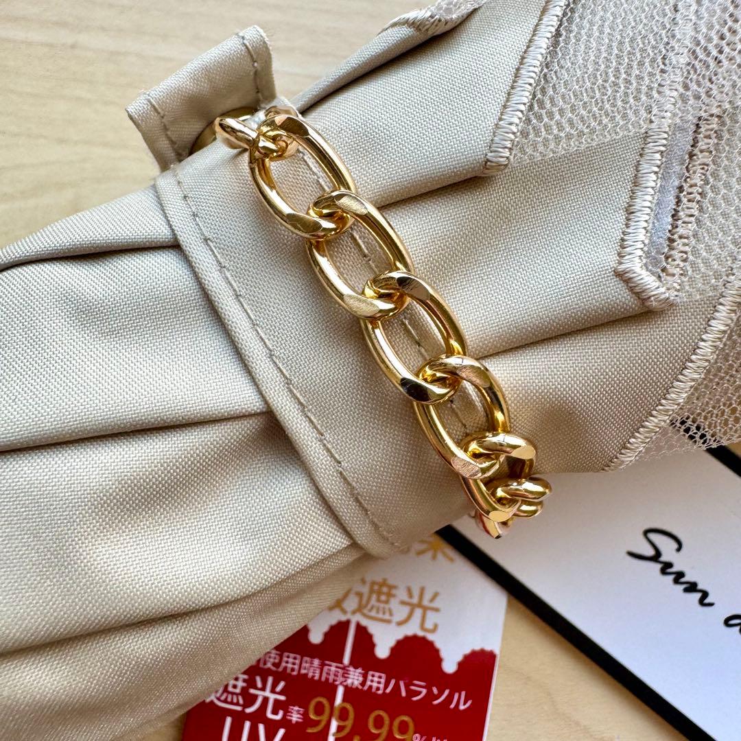 ★新品★サンドレス　晴雨兼用　日傘　楽折　１級遮光　クリスタルビジュー　ベージュ