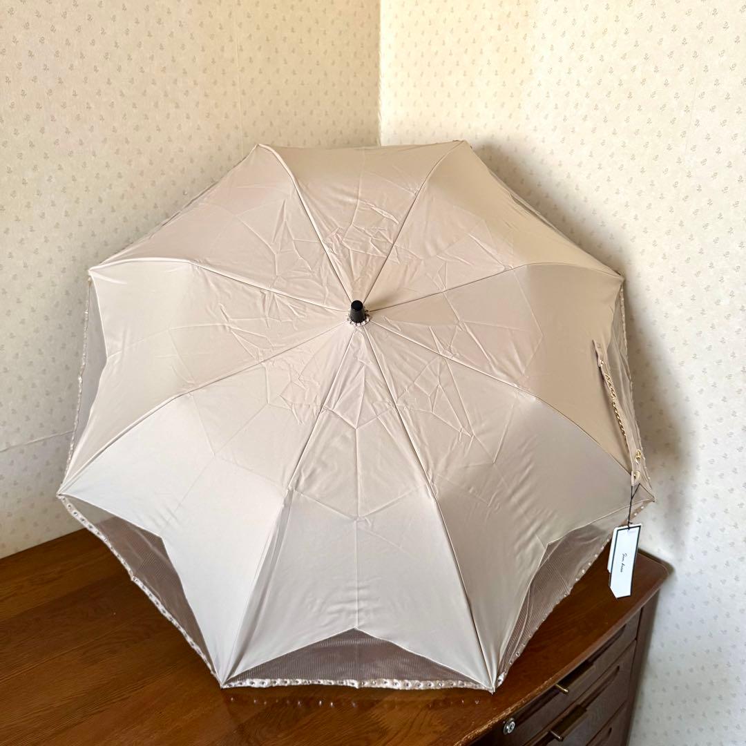 ★新品★サンドレス　晴雨兼用　日傘　楽折　１級遮光　クリスタルビジュー　ベージュ