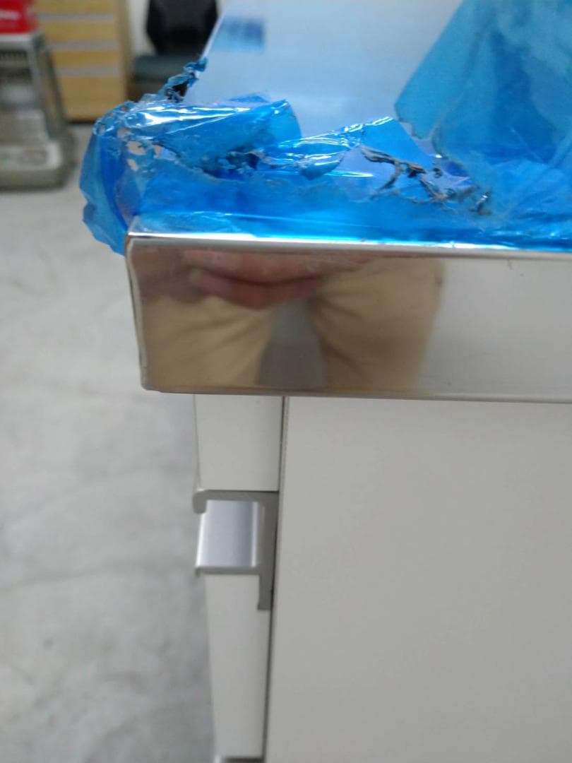 ◎7023 ステンレス頑丈鏡面カウンター幅120　ホワイト