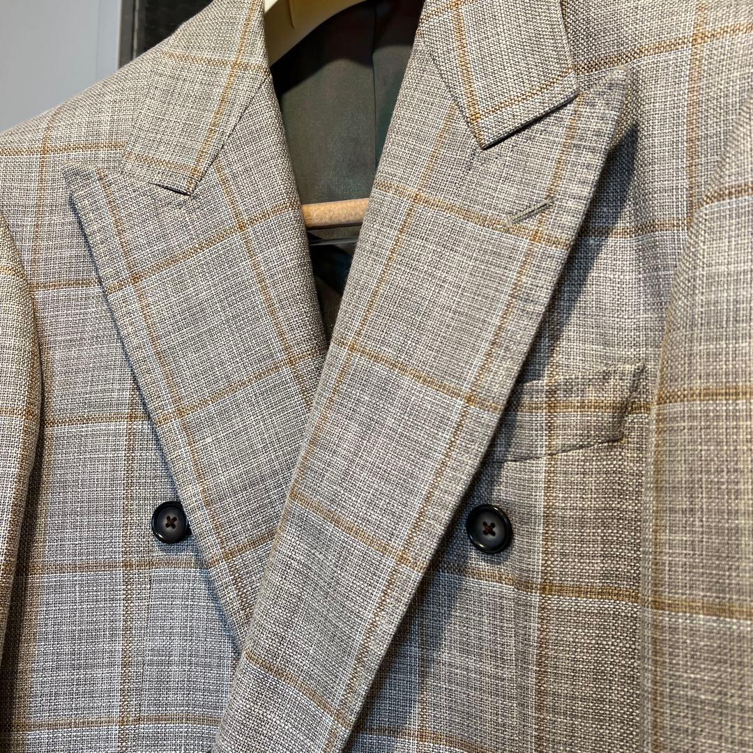 ダブルブレスト テーラードジャケット ベージュ系チェック