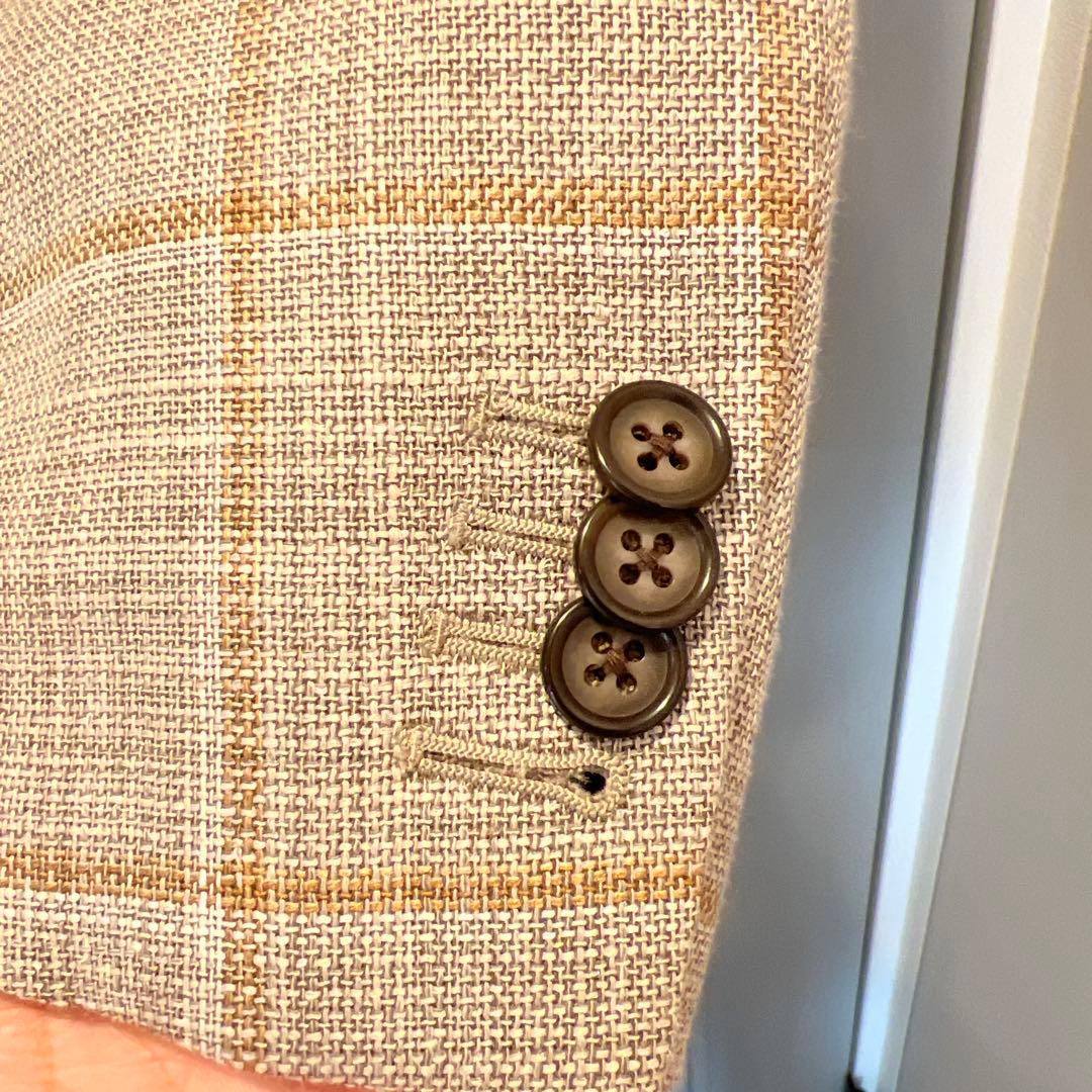 ダブルブレスト テーラードジャケット ベージュ系チェック