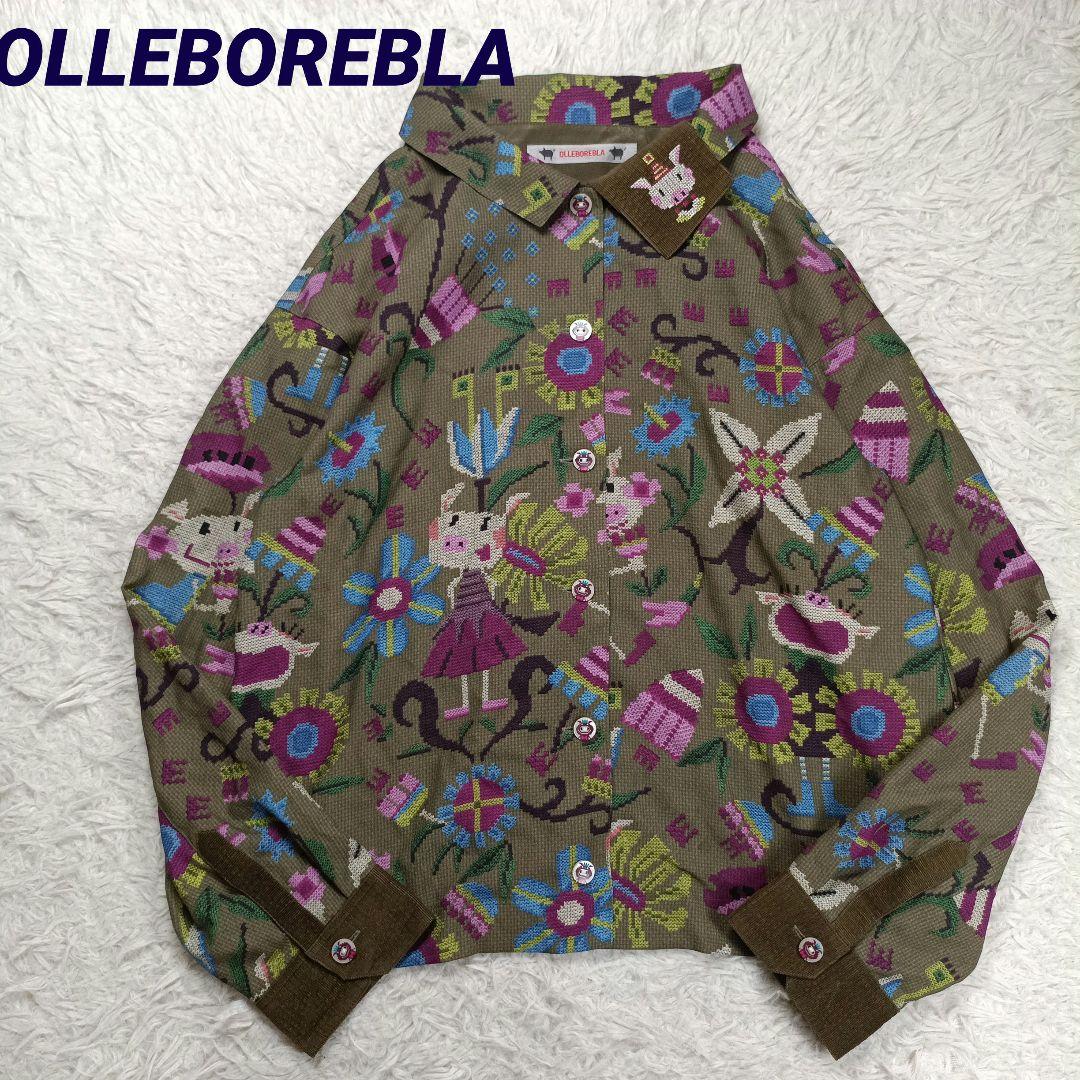 美品✨現行アルベロベロ　ぶたさんお花柄 クロスステッチ風 シャツ　近年モデル