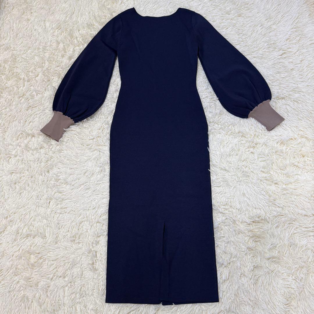 JENNE 配色カフスニットワンピース　ネイビー　S