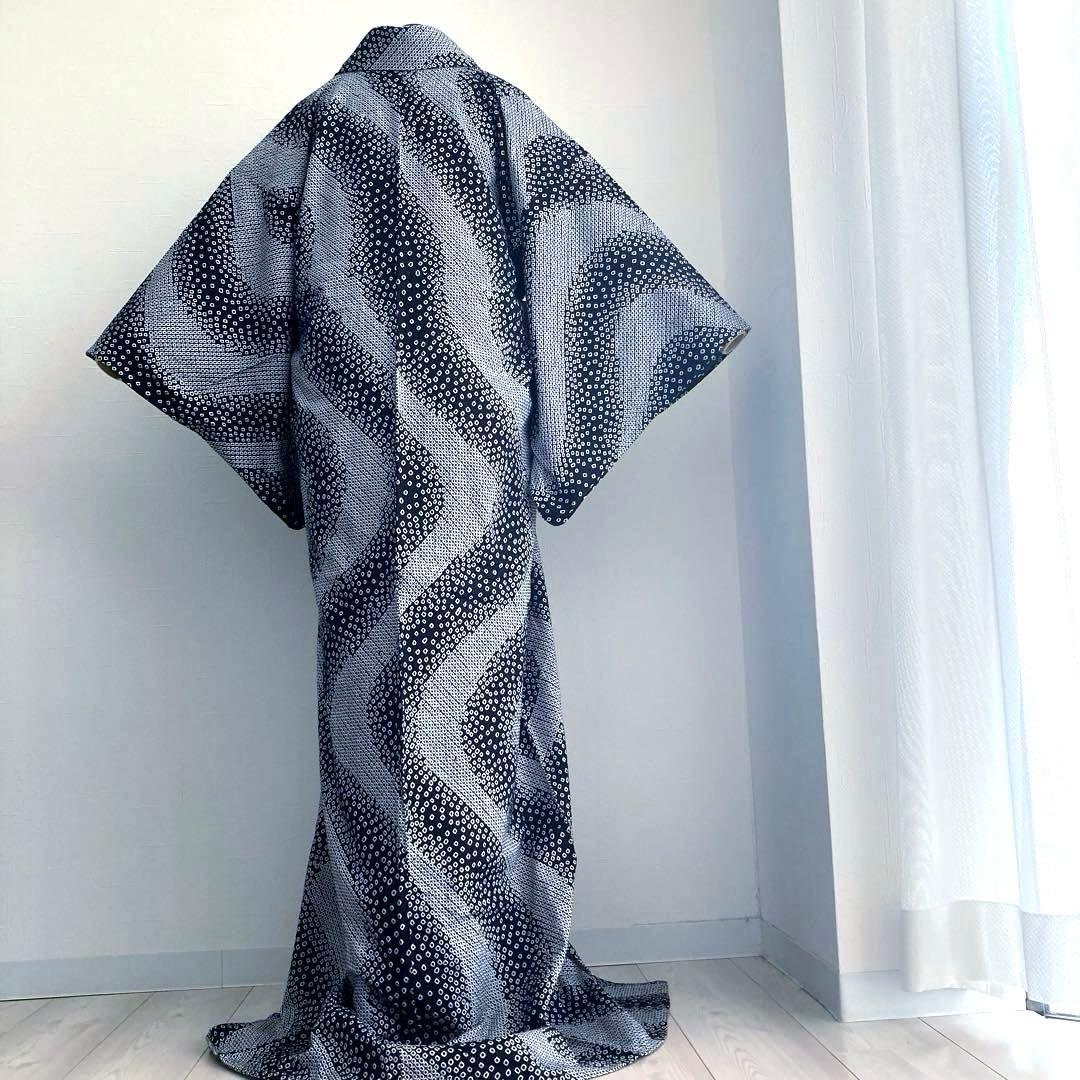 ひまわり 有松鳴海絞り　浴衣　白黒　絞りの曲線　手縫い　No.22-19