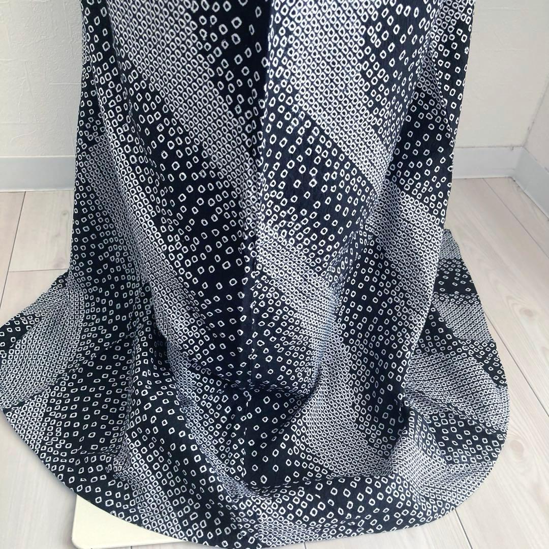 ひまわり 有松鳴海絞り　浴衣　白黒　絞りの曲線　手縫い　No.22-19