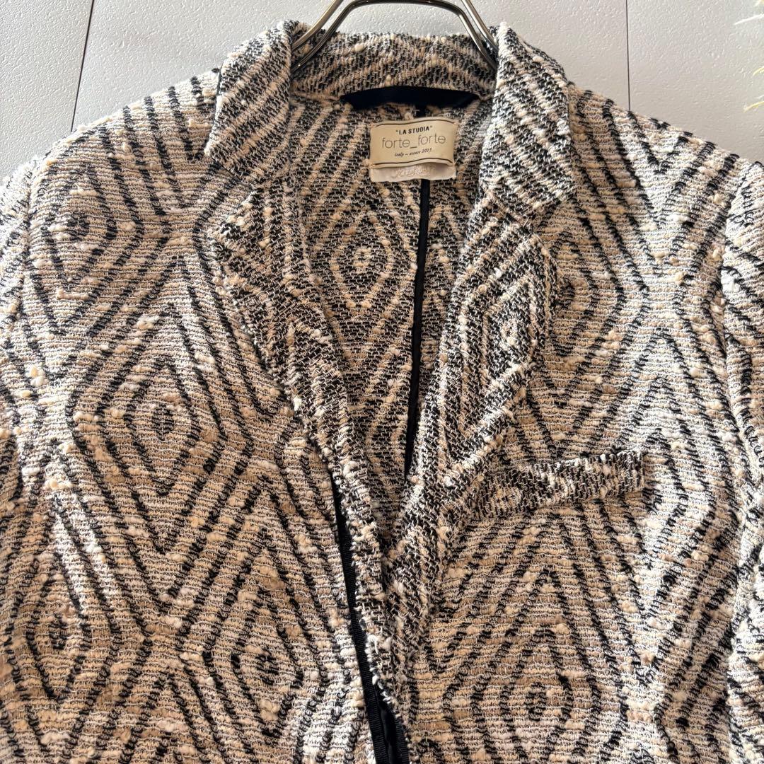 NO forte_forte テーラードジャケット　麻混合　春夏　ツイード