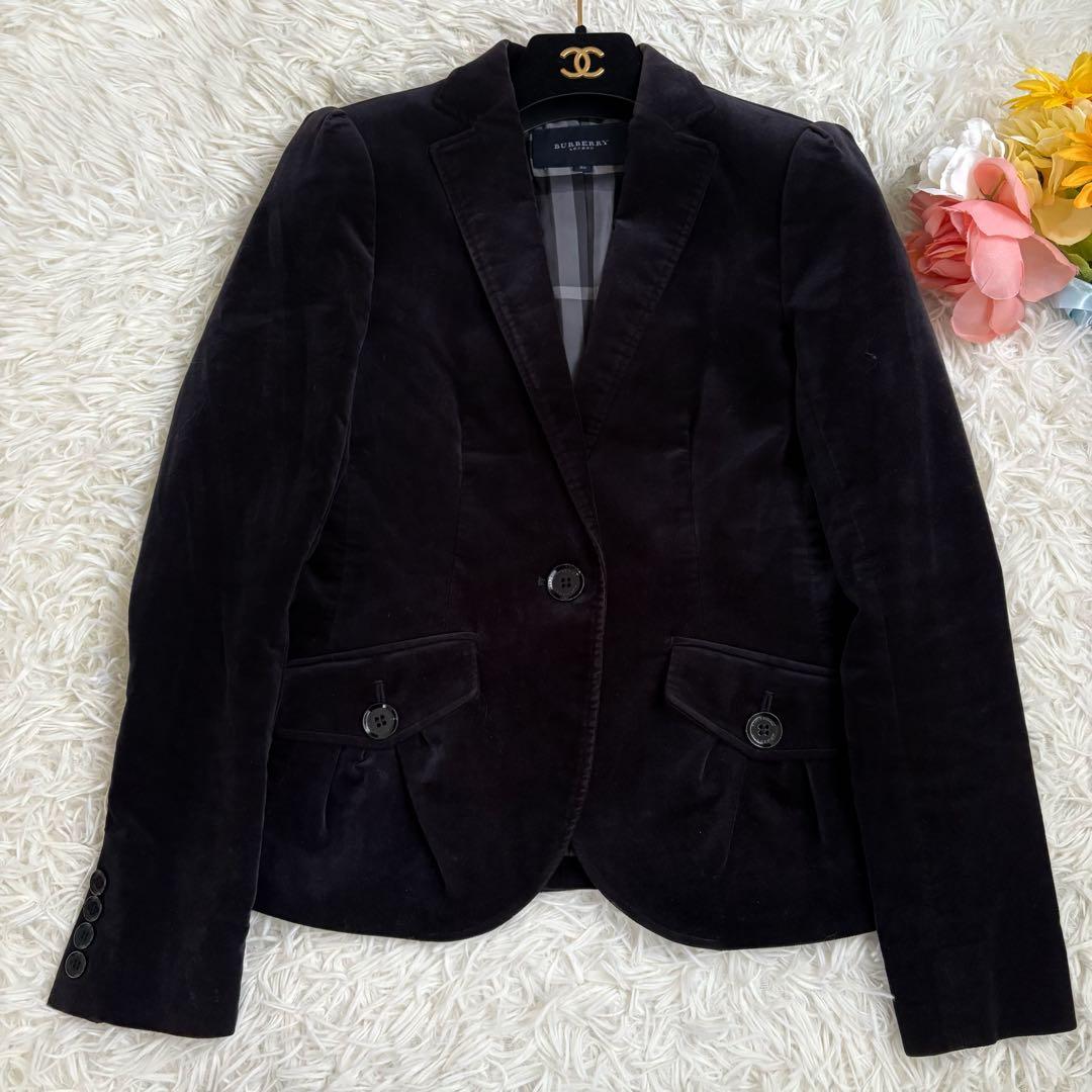 バーバリーロンドン　ベロア　ジャケット　ロゴ　ノバチェック　テーラード