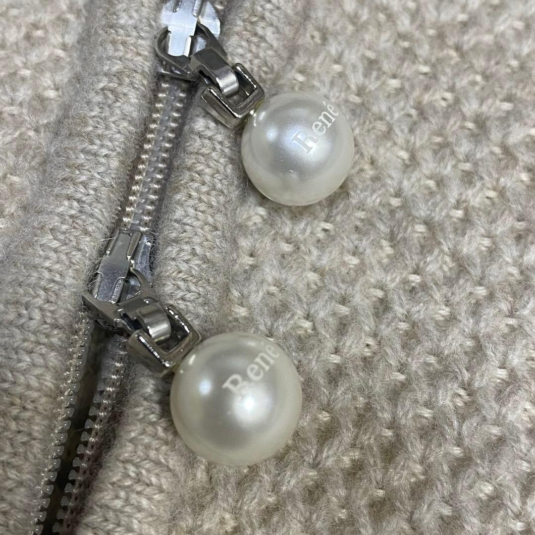 Rene♡ ルネ ロゴパールジップ ロゴ刺繍 ウールパーカー ベージュ 34