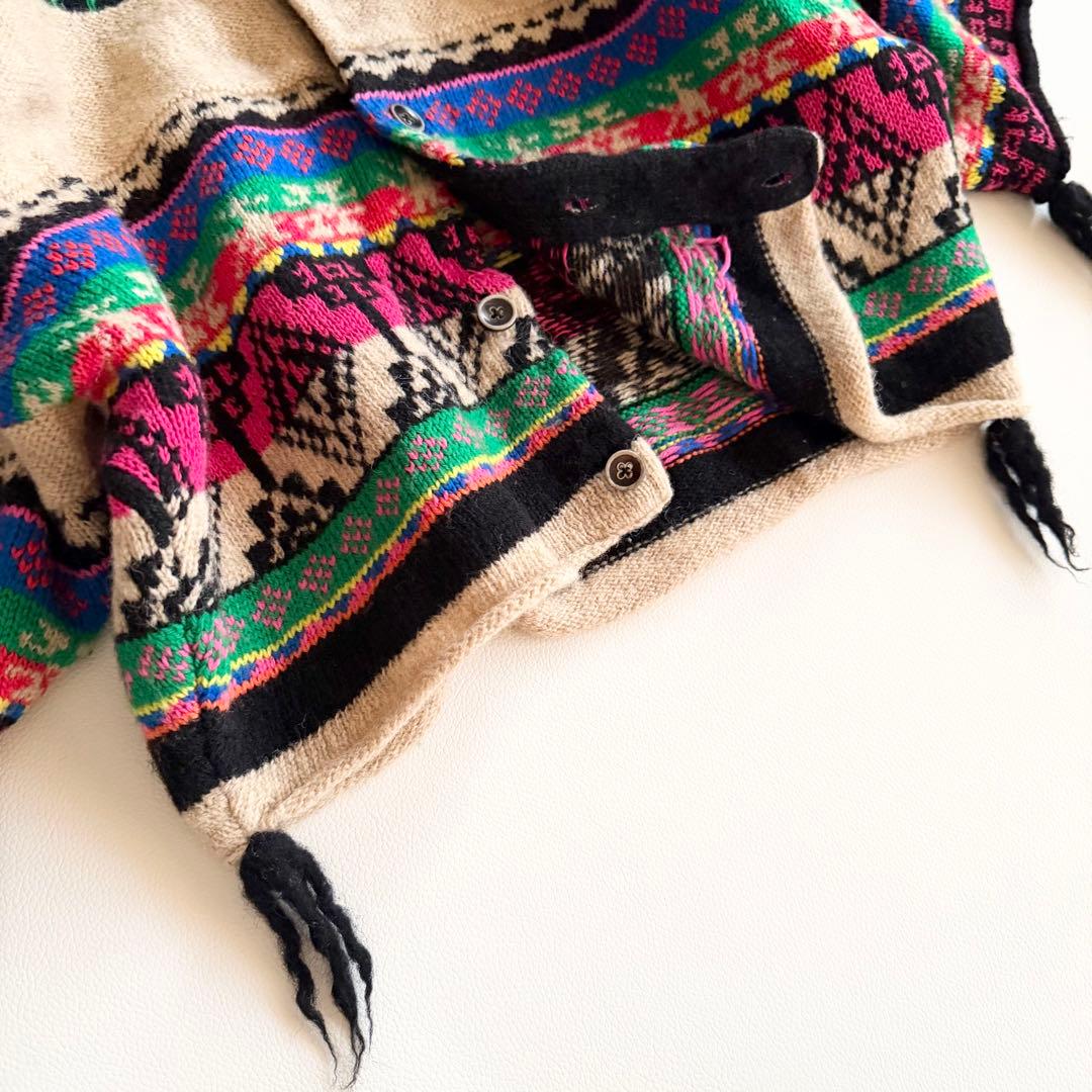 【キャピタル】フード 総柄ニットトップス ウール混 ネイティブ ヴィンテージ