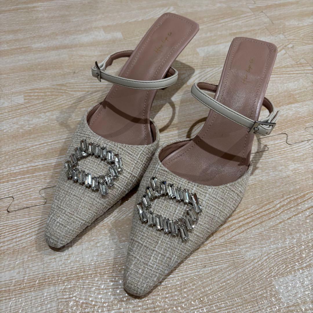 靴 Herlipto Linen Blend Crystal Mules