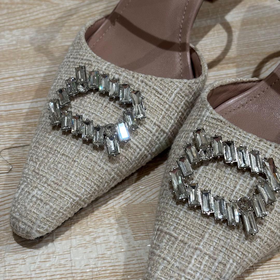 靴 Herlipto Linen Blend Crystal Mules