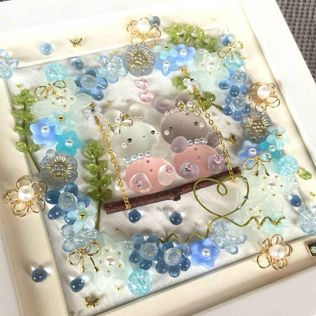 ♡ネモフィラリースのブランコで♡シーグラスアート うさぎ