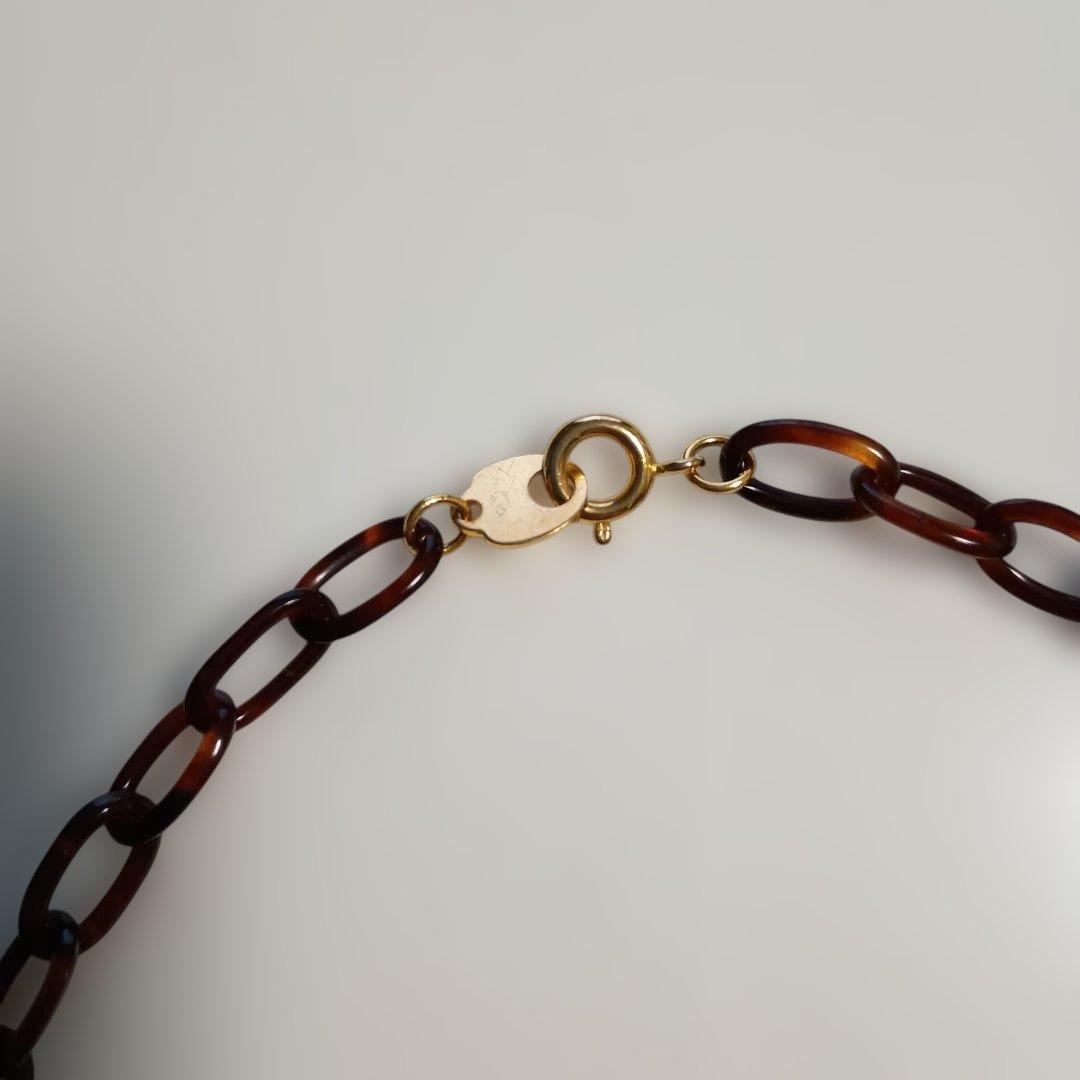 べっ甲琥珀籠ネックレス 球体琥珀ペンダント付き