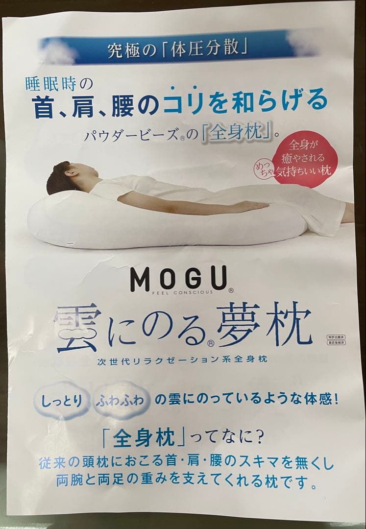 MOGU 雲にのる夢枕 ビーズクッション ミストグレー（カバーセット）