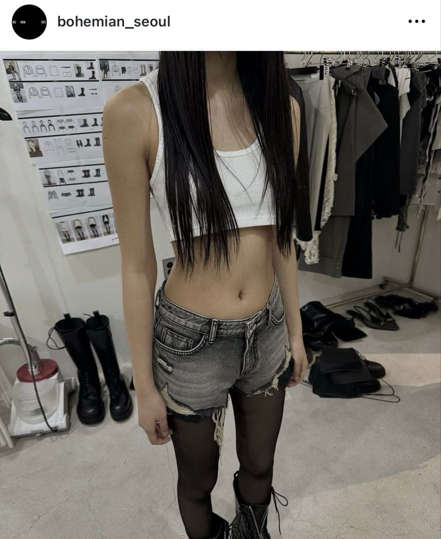 パンツ BOHEMSEO DESTROYED GRAY DENIM SHORTS