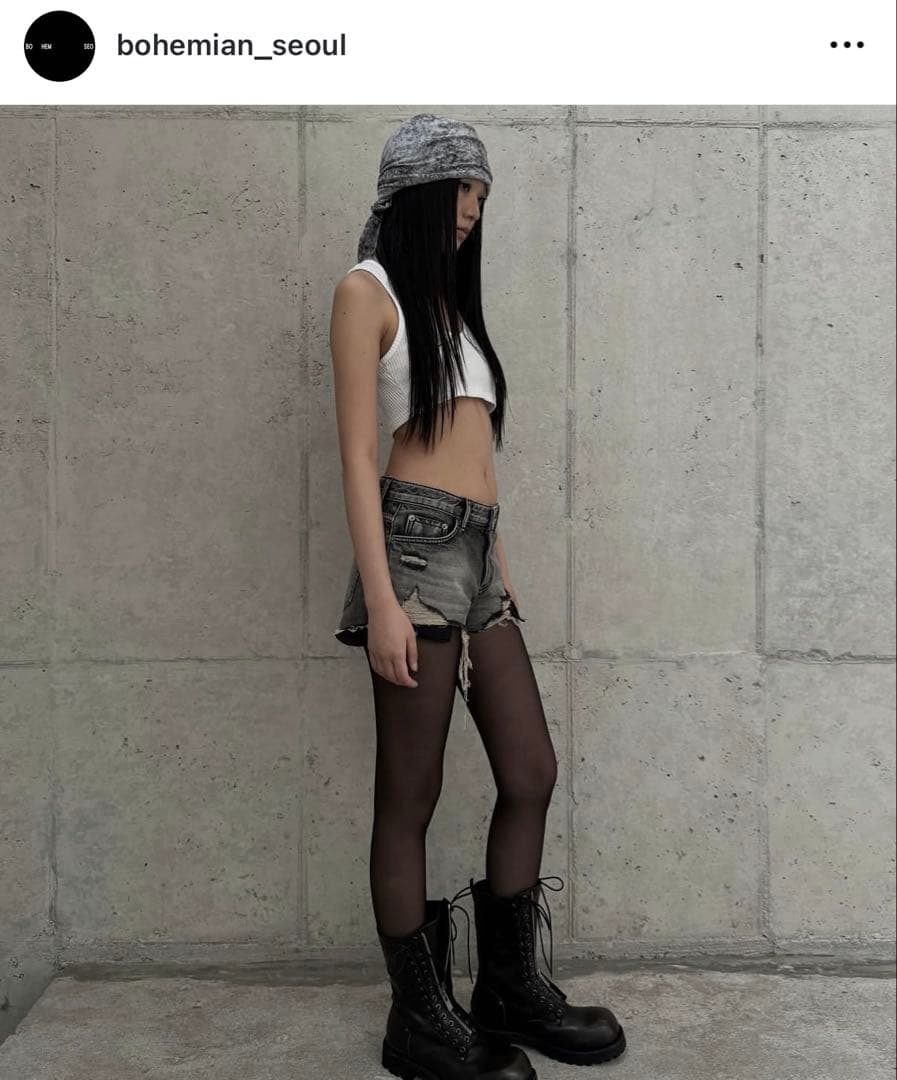 パンツ BOHEMSEO DESTROYED GRAY DENIM SHORTS