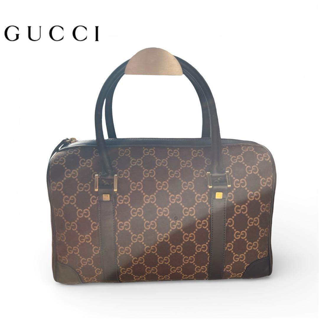 GUCCI ミニボストンバッグ GG キャンバス　ブラウン ハンドバッグ