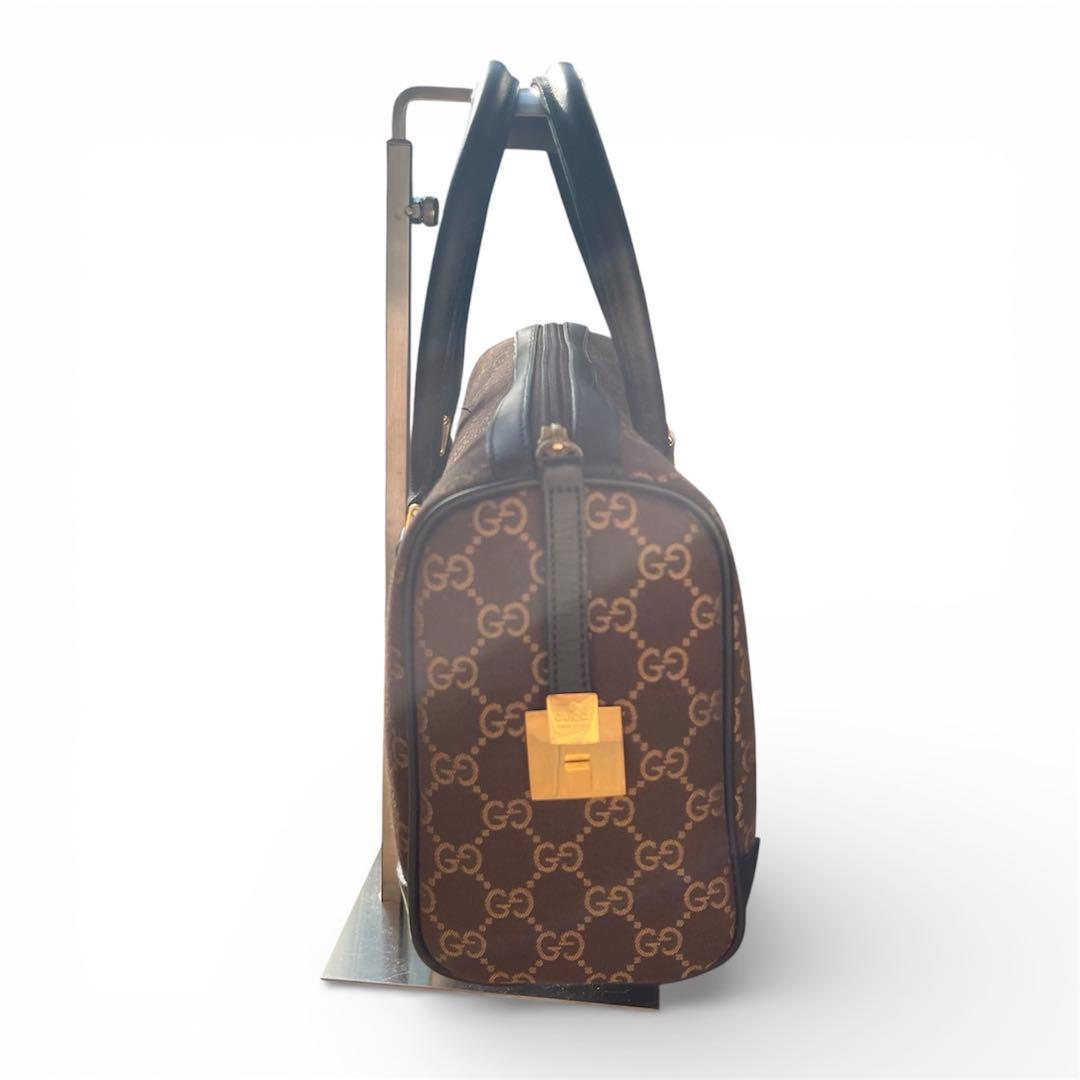 GUCCI ミニボストンバッグ GG キャンバス　ブラウン ハンドバッグ