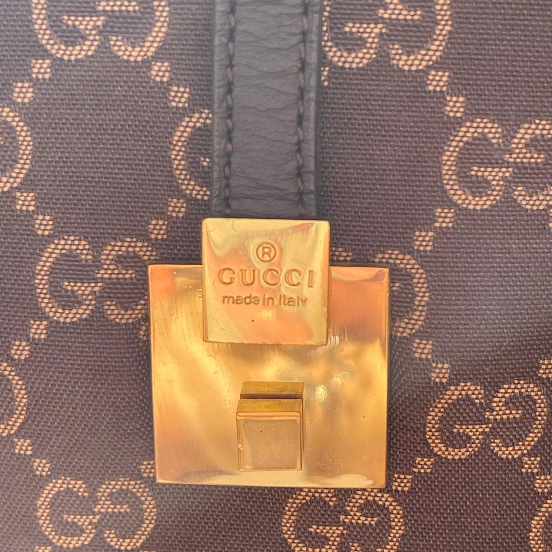GUCCI ミニボストンバッグ GG キャンバス　ブラウン ハンドバッグ