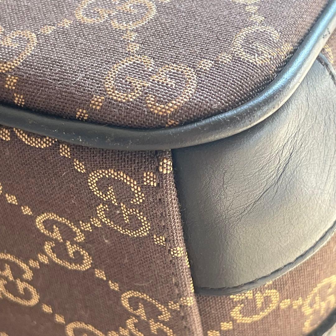 GUCCI ミニボストンバッグ GG キャンバス　ブラウン ハンドバッグ