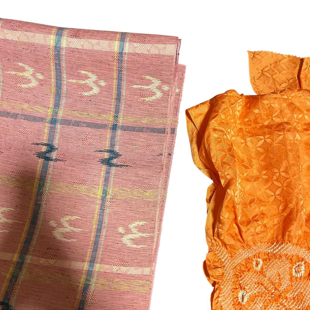 ト*ー様 未使用近い　美品　袷　正絹　上質紬　龍郷柄　小紋　フルセット　琉球絣柄