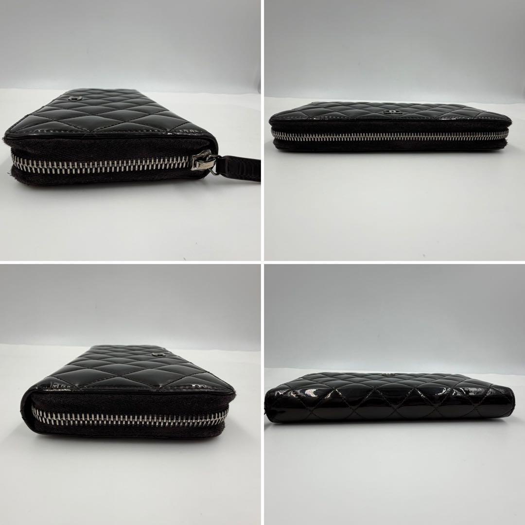 【美品】シャネル 長財布 エナメル パテント マトラッセ ココマーク 黒 820