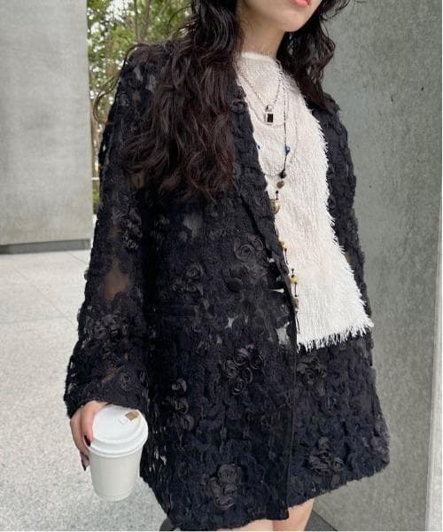 ジャケット・アウター Ameri FLOWER MIX LACE SHEER JACKET