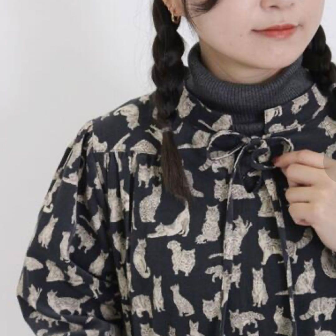 ツハルバイサマンサモスモス Liberty Meow柄 細コールワンピース