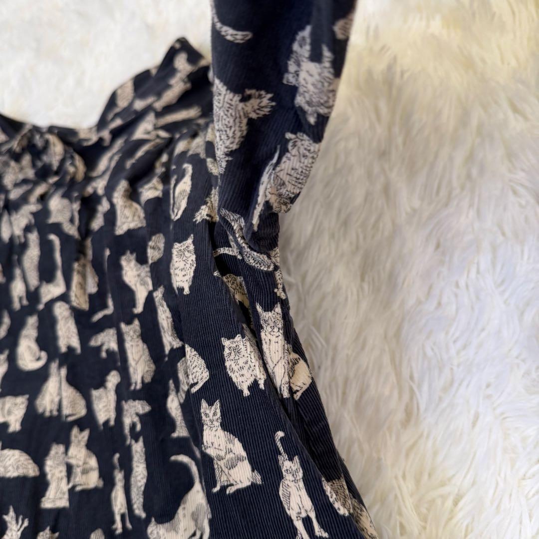 ツハルバイサマンサモスモス Liberty Meow柄 細コールワンピース