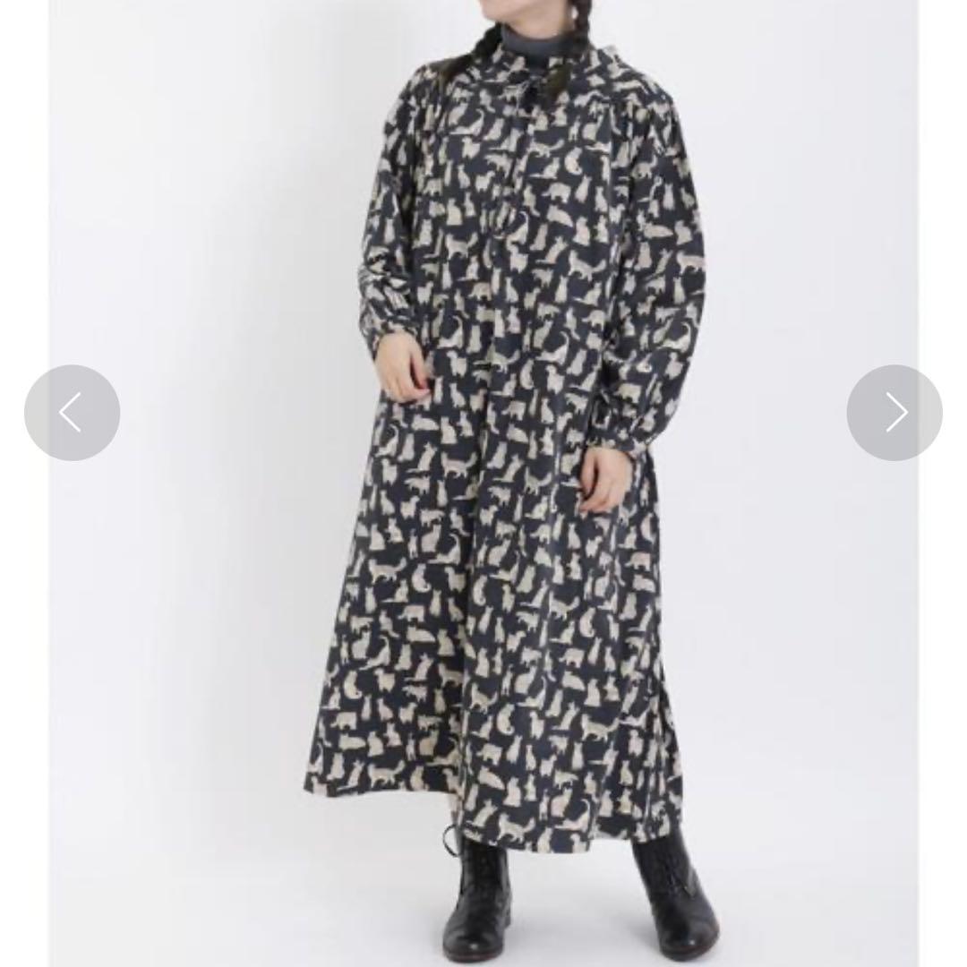 ツハルバイサマンサモスモス Liberty Meow柄 細コールワンピース