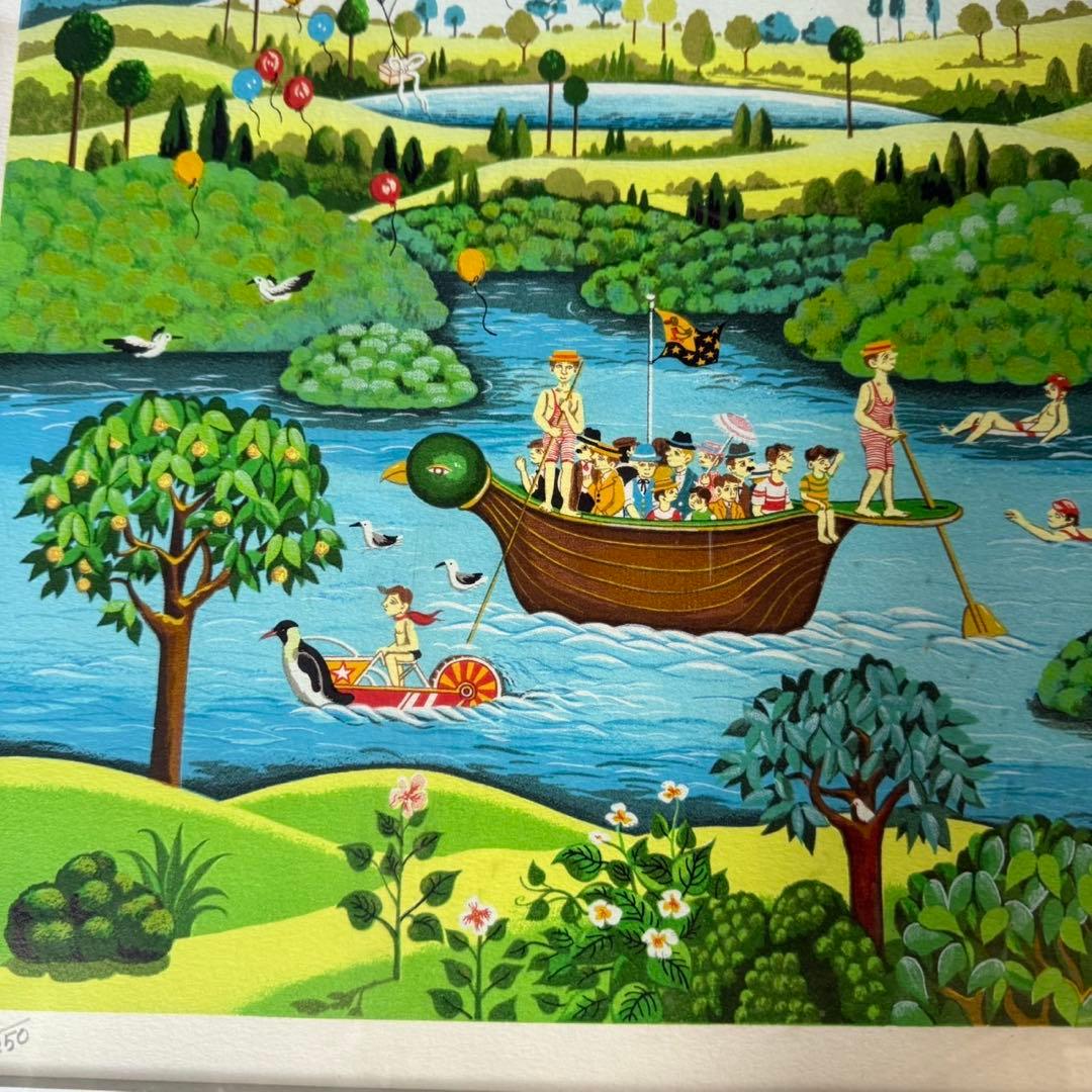 ビン・カシワ「湿原パラダイス」リトグラフ　直筆サイン入り　額縁入り　64/250