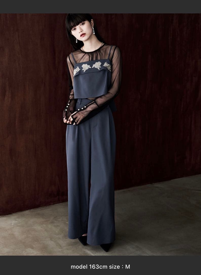 【etoll.】刺繍リボンビスチェ&ワイドパンツセットアップ 結婚式 二次会