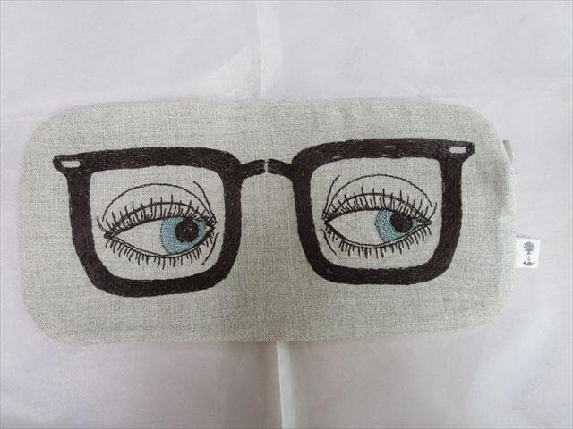 コーラル＆タスク「メガネと目の刺繍」ポーチ（リネン裏地・天ジッパー付） N91
