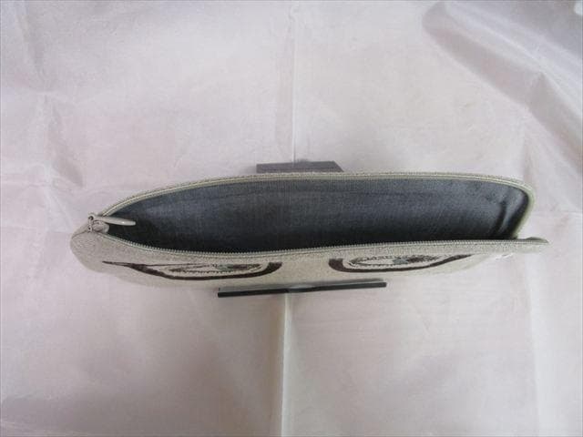 コーラル＆タスク「メガネと目の刺繍」ポーチ（リネン裏地・天ジッパー付） N91