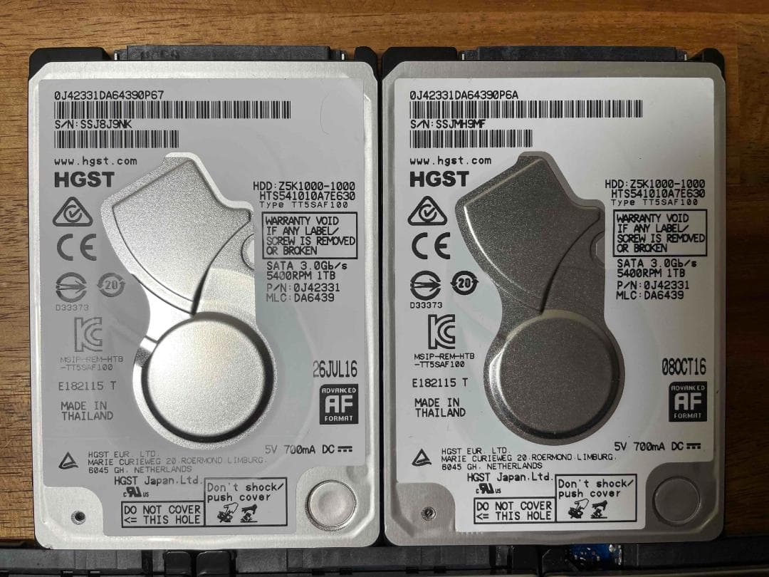 使用時間短め5枚セット 各種メーカー 2.5インチHDD 1TB