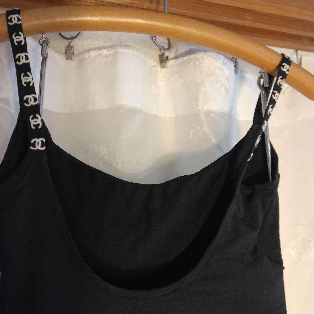 CHANEL ヴィンテージ　レオタード ワンピース水着 ロゴ入りストラップ