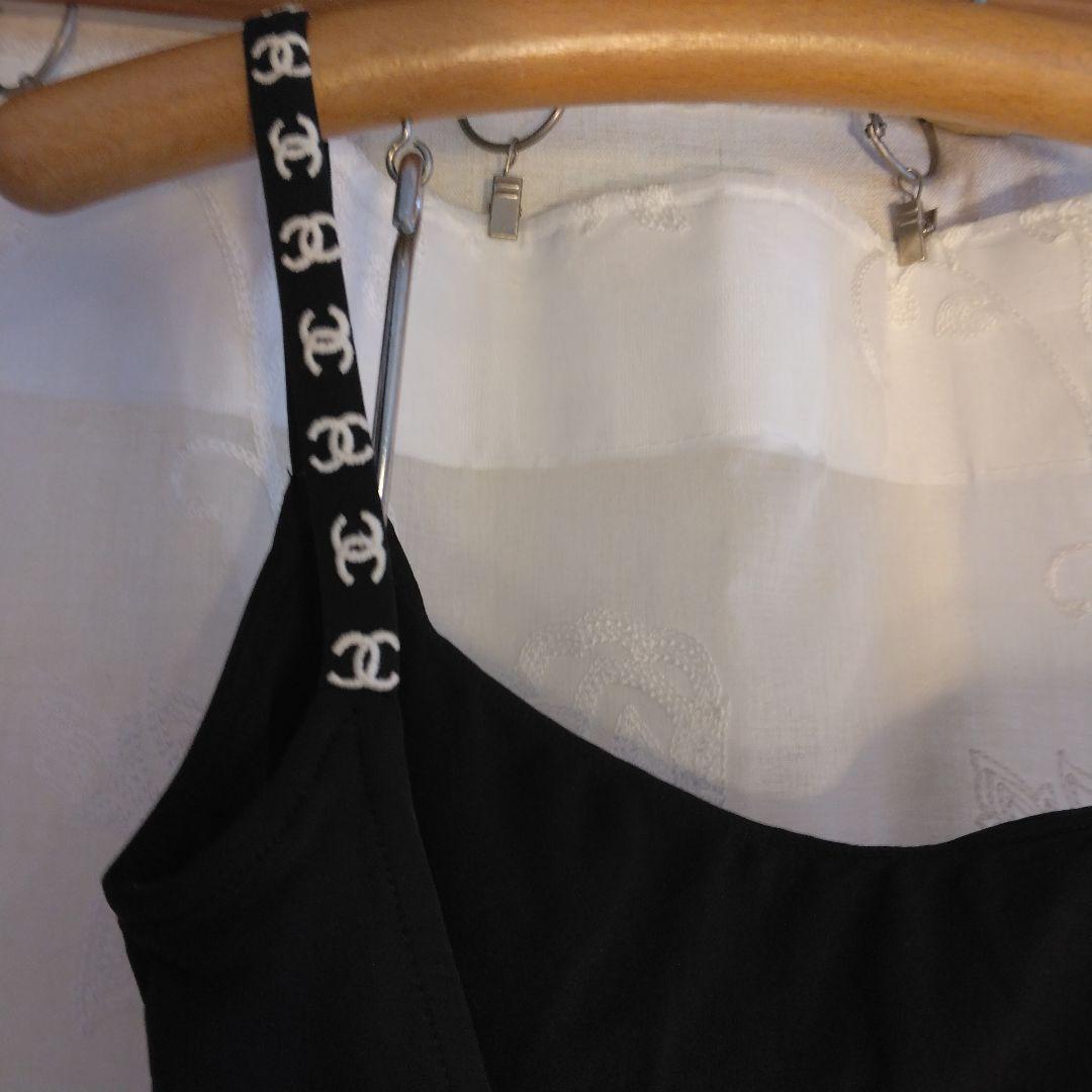 CHANEL ヴィンテージ　レオタード ワンピース水着 ロゴ入りストラップ