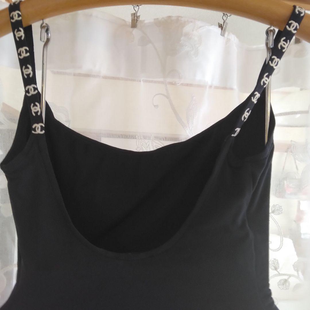 CHANEL ヴィンテージ　レオタード ワンピース水着 ロゴ入りストラップ