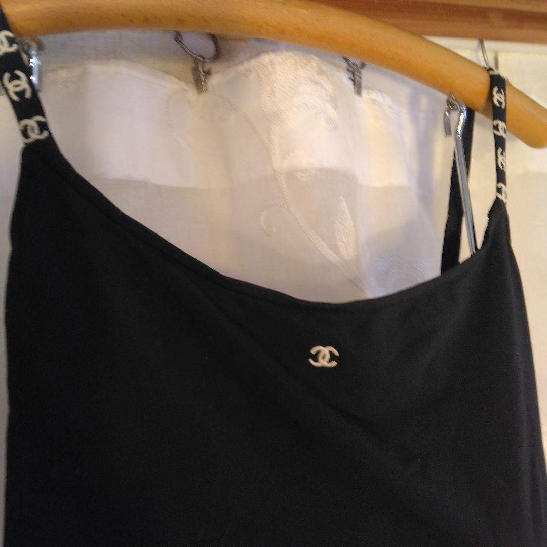 CHANEL ヴィンテージ　レオタード ワンピース水着 ロゴ入りストラップ