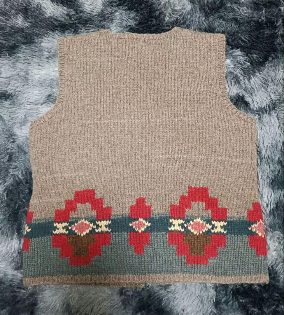 ラルフローレン　90s〜ネイティブ柄ベスト手編み　ウールニット　XL