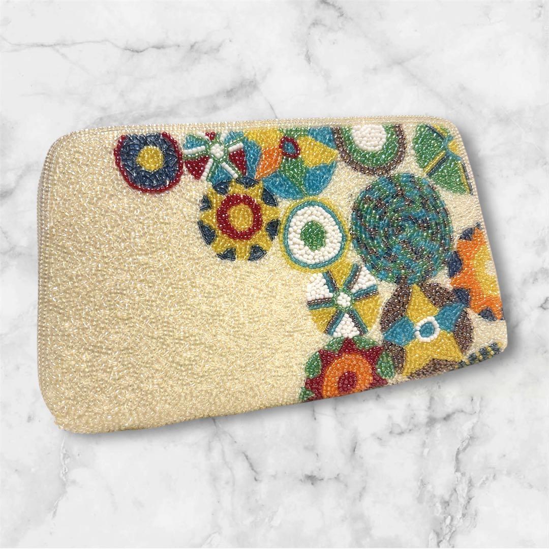 【極美品】柏ビーズ 財布 ポーチ 幾何学 エスニック モロッコタイル風