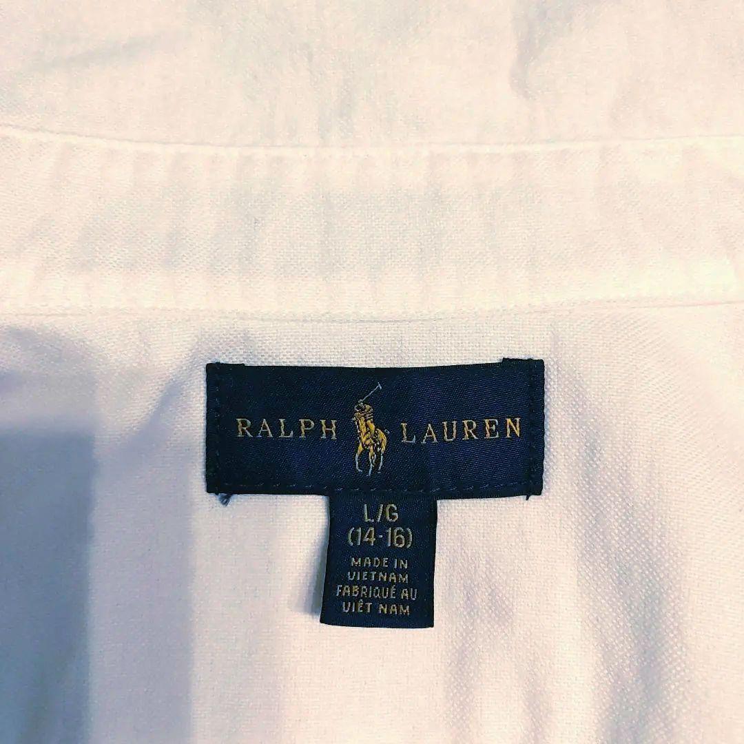 正規品160cm白ラルフローレンボタンダウン長袖シャツL14-16ホワイトBD