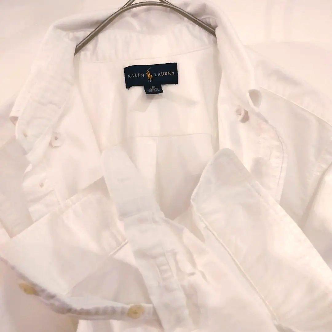 正規品160cm白ラルフローレンボタンダウン長袖シャツL14-16ホワイトBD