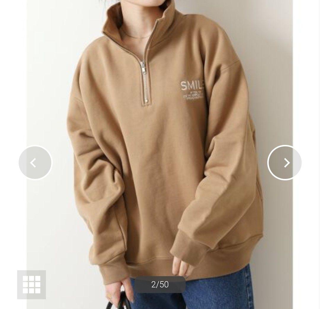 美品 スピックアンドスパン ハーフジップバックロゴスウェット 23AW キャメル