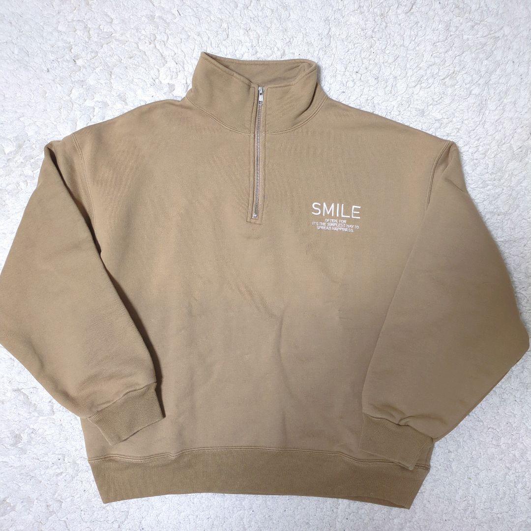 美品 スピックアンドスパン ハーフジップバックロゴスウェット 23AW キャメル