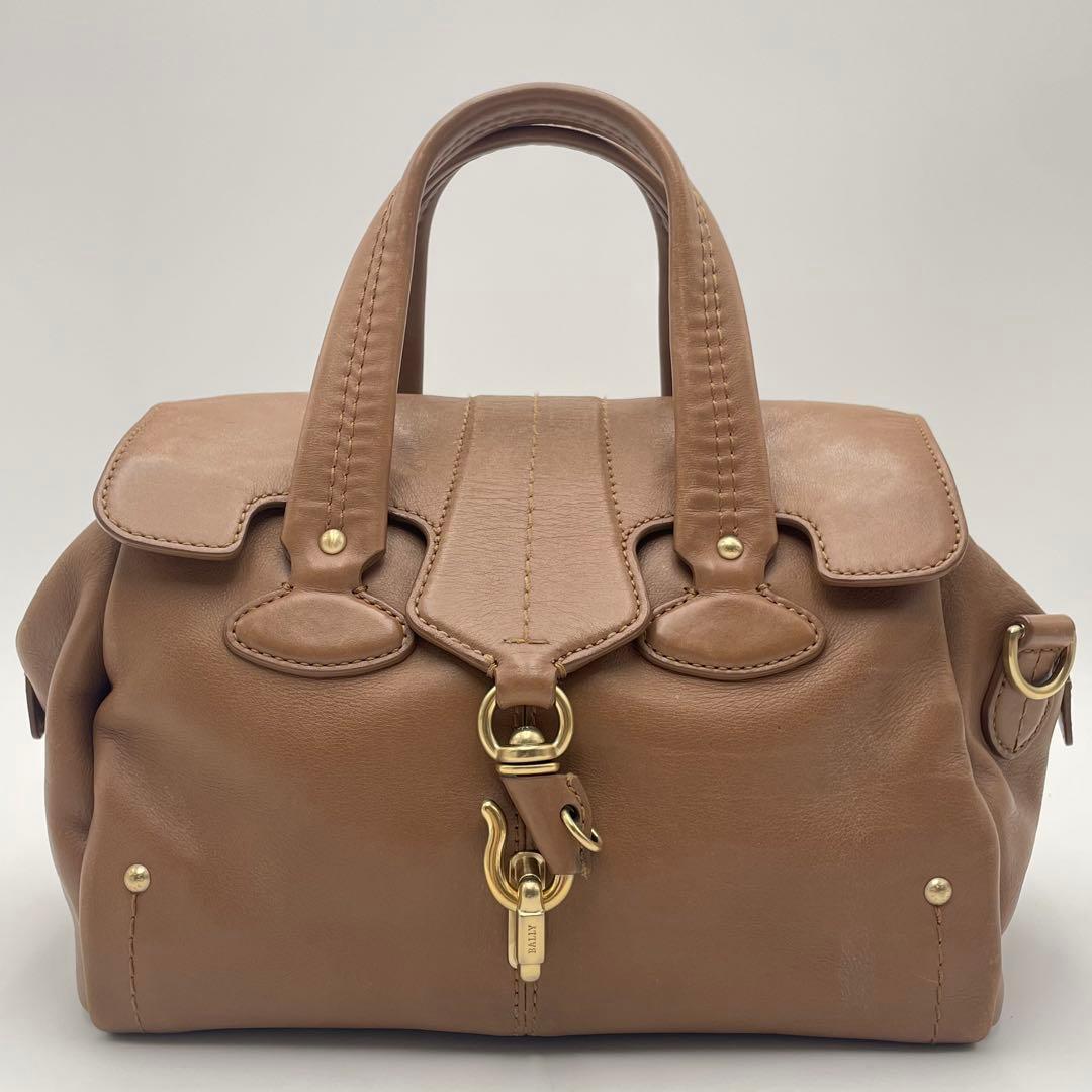 良品✨バリー ハンドバッグ オールレザー 本革 ロゴ金具 キャメル