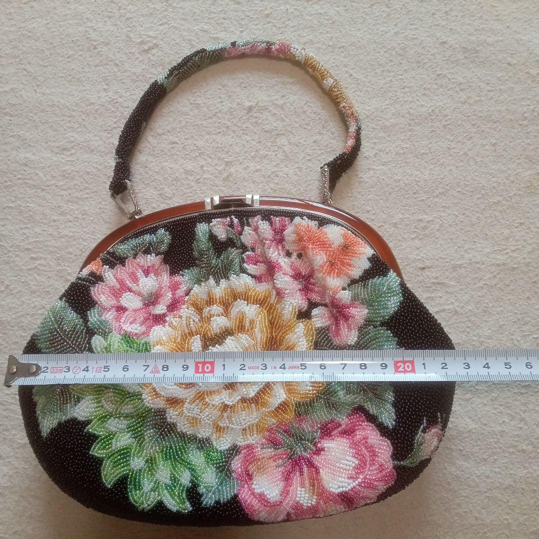 ビーズ 花柄 ハンドバッグ 和装 パーティ 昭和レトロ